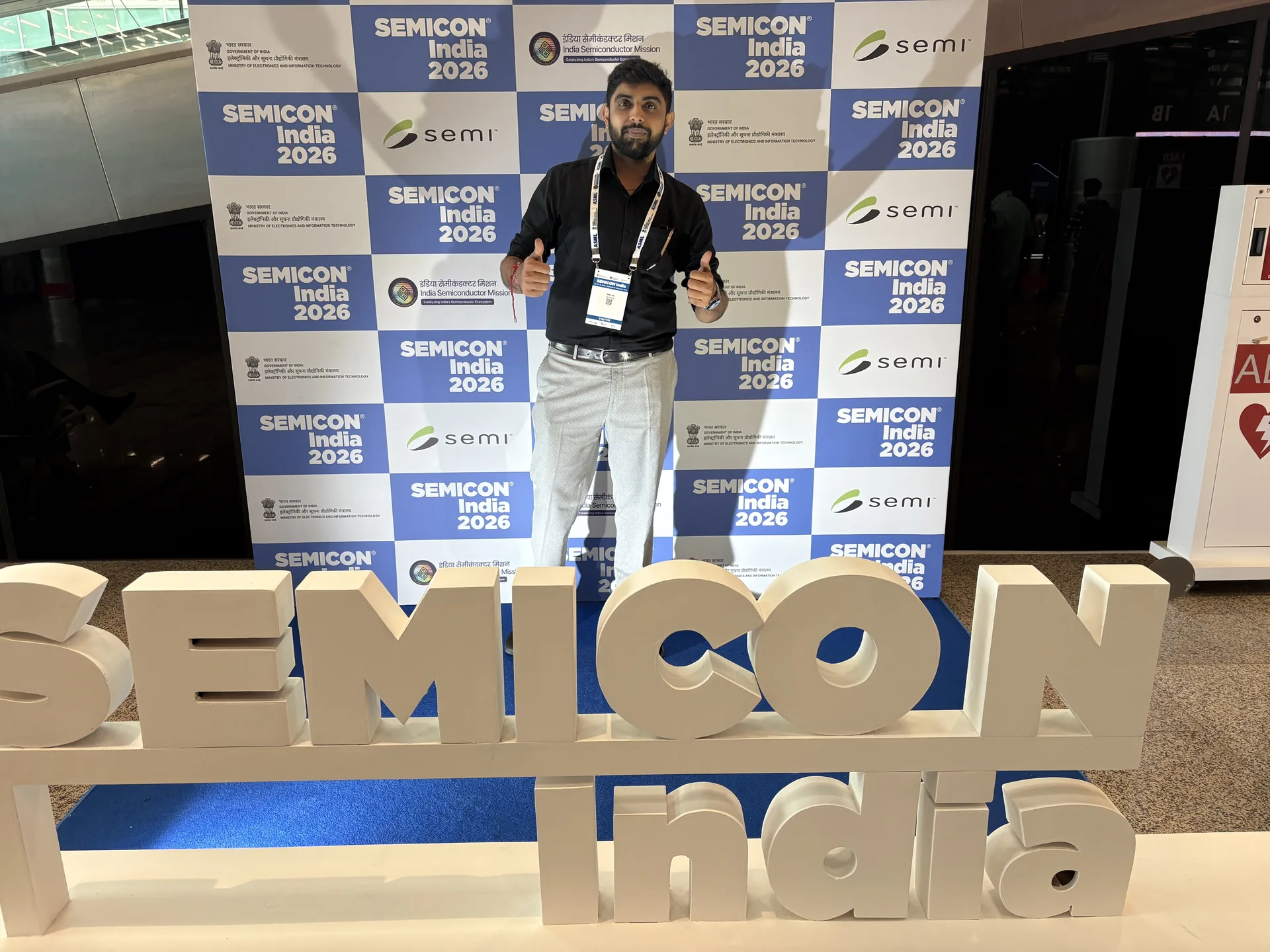 SEMICON India 2026 official entrance banner and India Semiconductor Mission signage